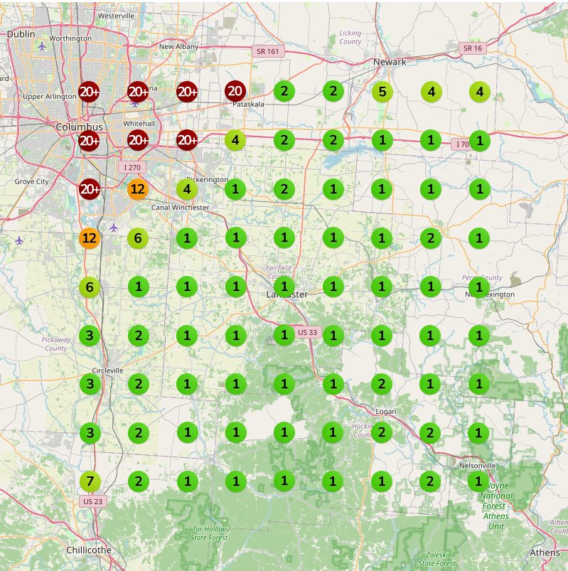Local ranking grid for medicaid planning attorney after: first across most of the grid between Columbus and Athens.
